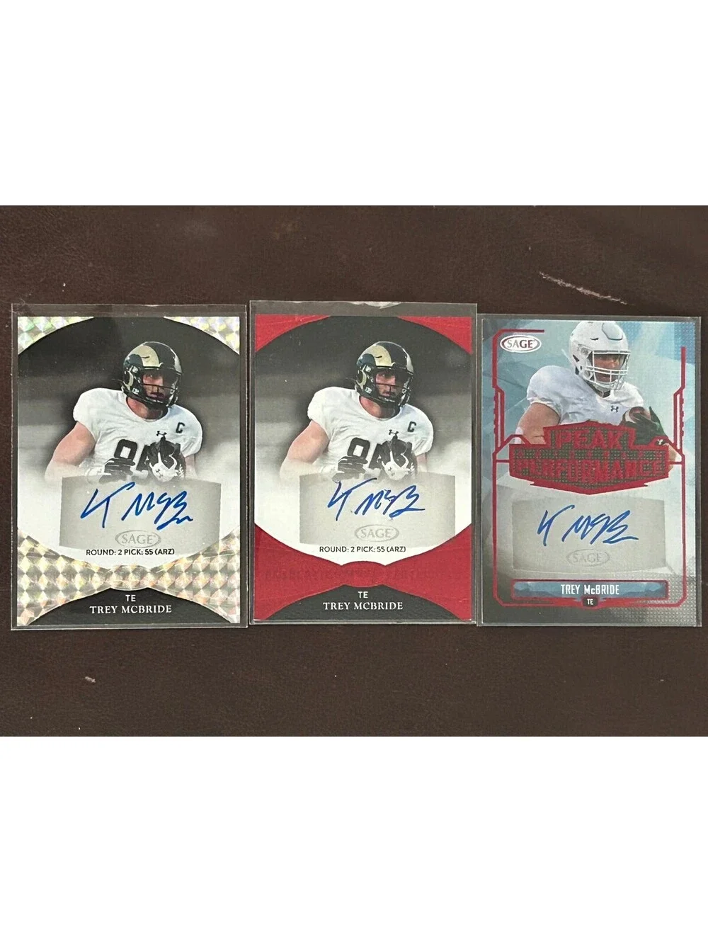 2022 TE TREY MCBRIDE AUTO RC SAGE COLLECTION PEAK PERFORMANCE/ROUND 2 PICK NM